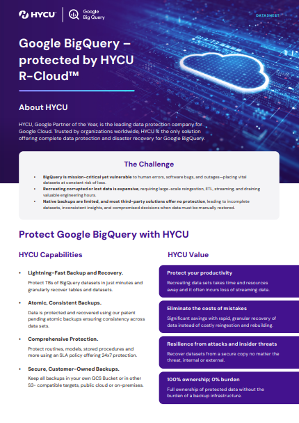 Google BigQuery – protected by HYCU R-Cloud™